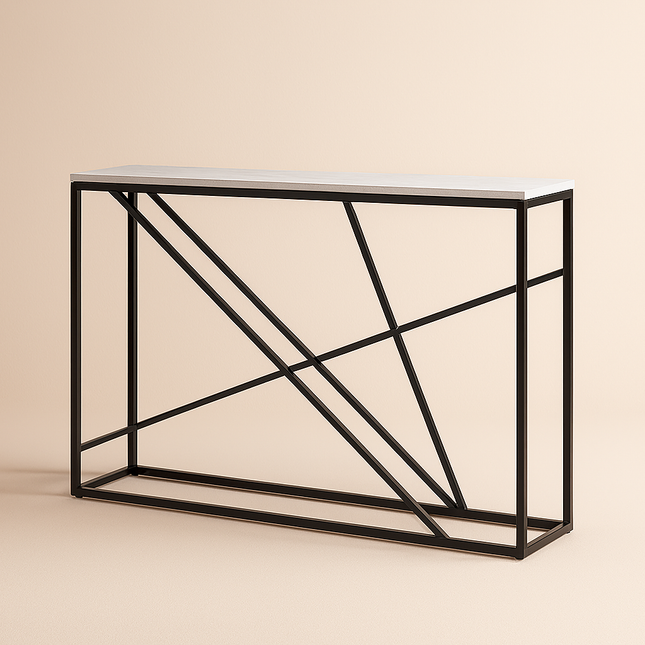 Circa Strata Console Table – Customizable Top with Sculptural Black Metal Geometric Frame for Hallway, Entryway & Living Area - Uber Decor