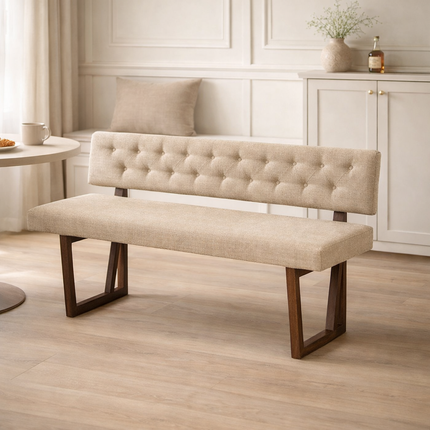 Nira Harmony Contemporary Solid Wood Bench with Backrest Modern Customisable Seating for Dining Living Lounge and Entryway