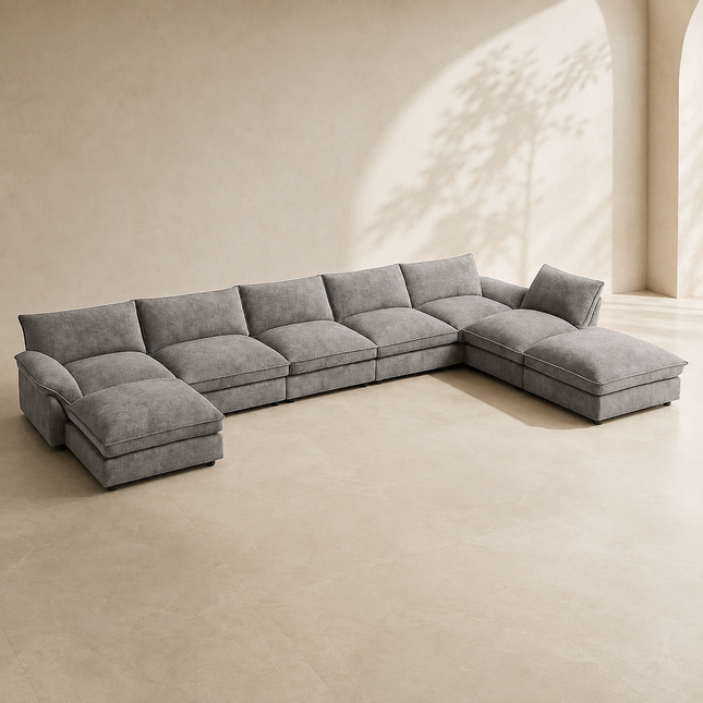 Manila 198" U-Shaped Sofa- 8 Seater Oversized Sectional Sofa with Movable Footrest