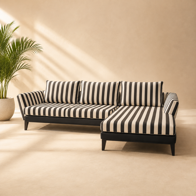 Wellington Modern Sectional Sofa with Chaise Black & White Striped Customizable Couch for Living Room