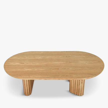 Sittang sculptural solid wood coffee table inspired by contemporary Scandinavian design for family room and lounge spaces