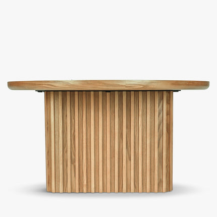Sittang sculptural solid wood coffee table inspired by contemporary Scandinavian design for family room and lounge spaces