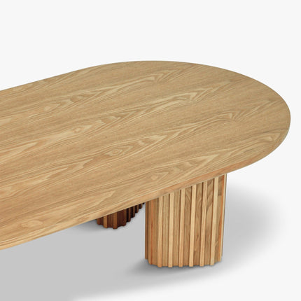 Sittang sculptural solid wood coffee table inspired by contemporary Scandinavian design for family room and lounge spaces