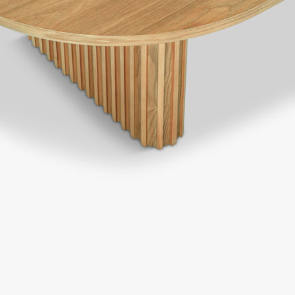 Sittang sculptural solid wood coffee table inspired by contemporary Scandinavian design for family room and lounge spaces