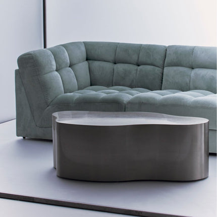 Selenga sculptural coffee table for modern lounge spaces inspired by contemporary European design with premium metal form and refined polish