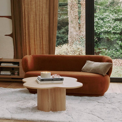 Tumen Organic Sculpted Coffee Table Mid Century Modern Japandi Inspired Solid Wood Center Table With Curved Base For Family Room