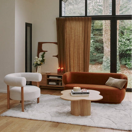 Tumen Organic Sculpted Coffee Table Mid Century Modern Japandi Inspired Solid Wood Center Table With Curved Base For Family Room