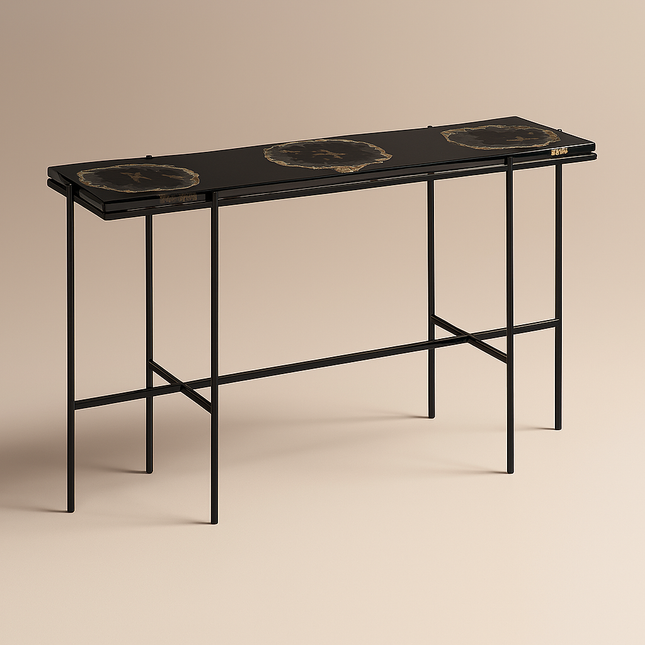 Sylvan Noir Display Table – Customizable Epoxy Agate-Style Top for Entryways & Hallways - Uber Decor
