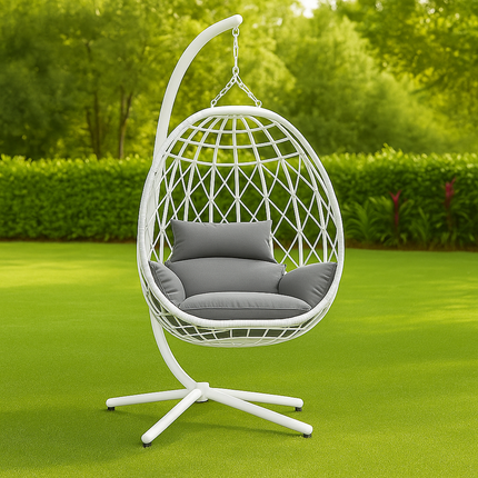 BirchBud Wabi-Sabi Cocoon Swing Chair – Japandi Boho Natural Outdoor & Balcony Swing Chair