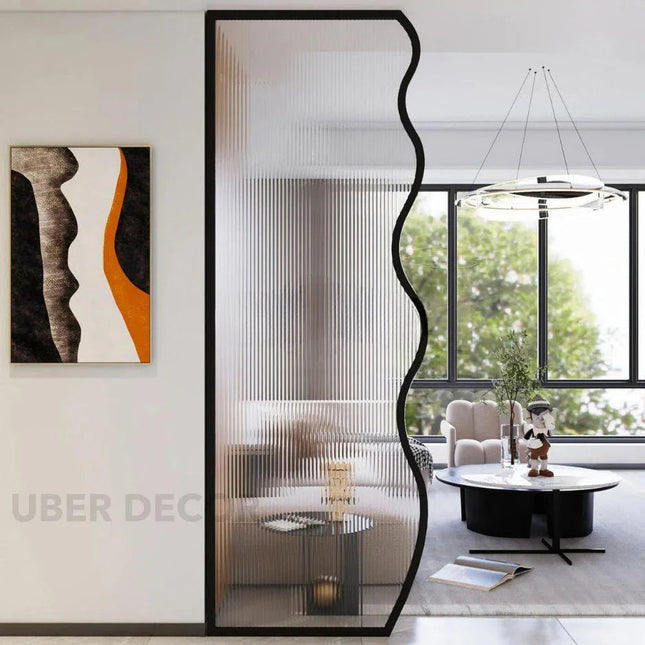 VIREL Stainless Steel Curved Glass Room Divider Floor To Ceiling Decorative Partition For Living Room Bedroom Lounge And Modern Interior Spaces