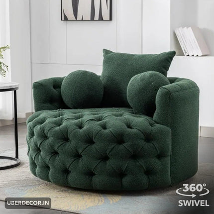 Orania- 360 Degree Swivel Accent Chair Single Barrel Sofa with Round Tufted Base and 3 Toss Pillows - Uber Decor