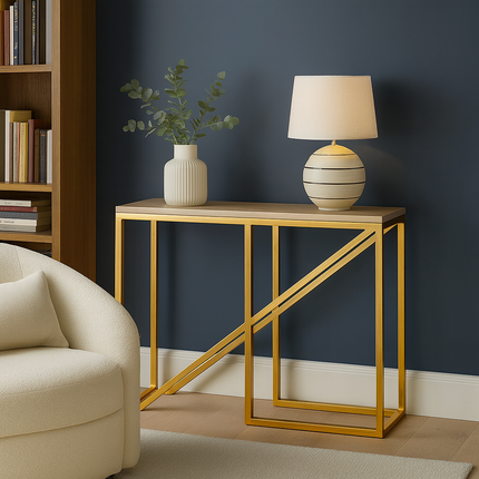 Golden Prism Console Table – Sculptural Mid-Century Modern Hallway Display Console - Uber Decor