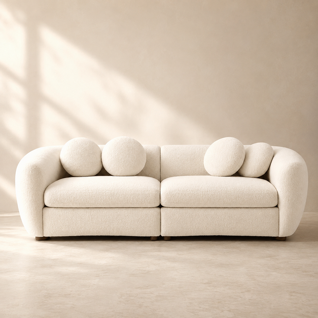 Aspen 88" Curved Sofa- Minimalist Modern Luxury Loveseat Cute Couch with Round Throw Pillows