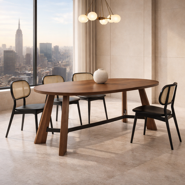 Terren Form Oval Dining Table Mid Century Scandinavian Design Angled Legs Ideal for Dining Room Conference Table or Home Office Desk
