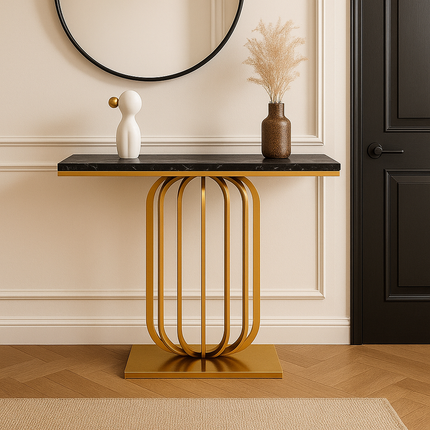 Etoile Crest Console – French Deco Marble Console Table with Luxe Pedestal Base for Hallway Glamour - Uber Decor