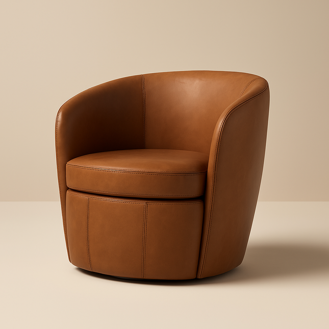 Ariya- Top Grain 100% Genuine Italian Leather Swivel Barrel Chair for Living Room or Office - Uber Decor