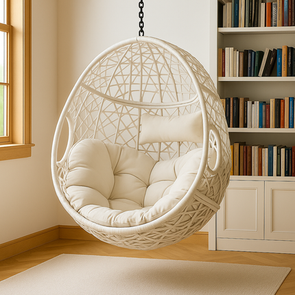 DunePod Wabi-Sabi Japandi Cocoon Swing Chair – Organic Weave Comfort for Balcony, Garden & Living Room