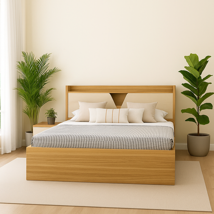 OakLoom Wabi Sabi Contemporary Panel Platform Customisable Bed for Master Bedroom - Uber Decor