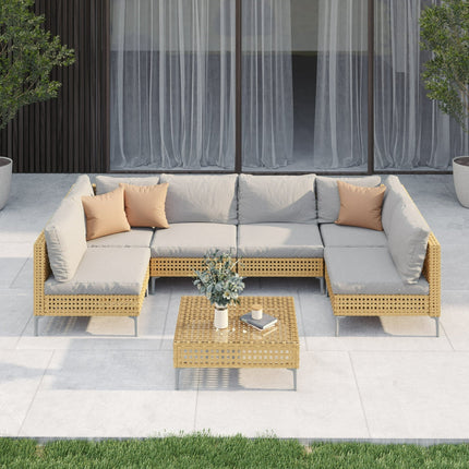 Sunvale Retreat PE Rattan Wicker Sectional Outdoor Sofa Set, Patio Conversation Garden Lounge Set for Poolside Terrace Porch