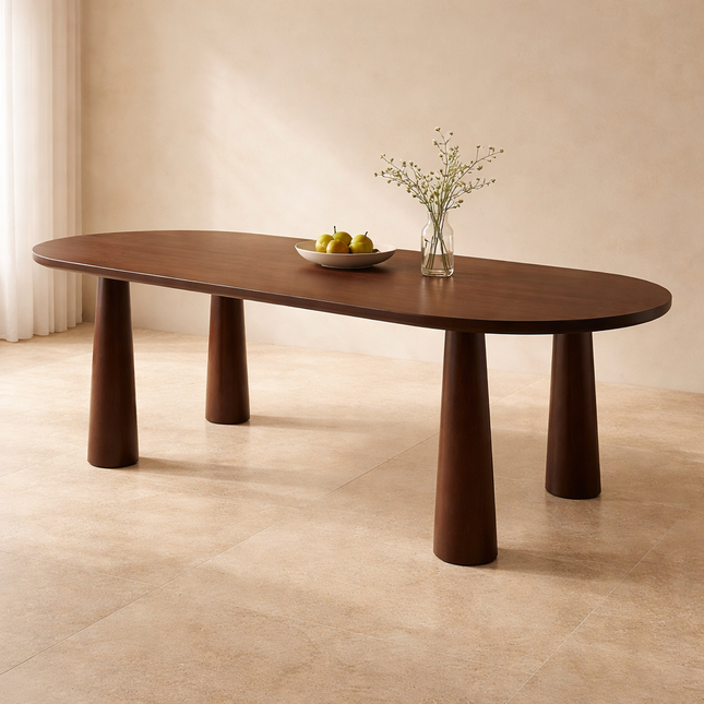 Auburn Grace Oval Dining Table Mid Century Modern Contemporary Design Cylindrical Legs Ideal for Dining Room