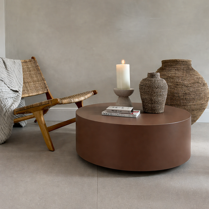 Isar Coffee Table Modern Minimal Contemporary Designer Center Table Custom Finish Smooth Drum Table for Chic Studio Space