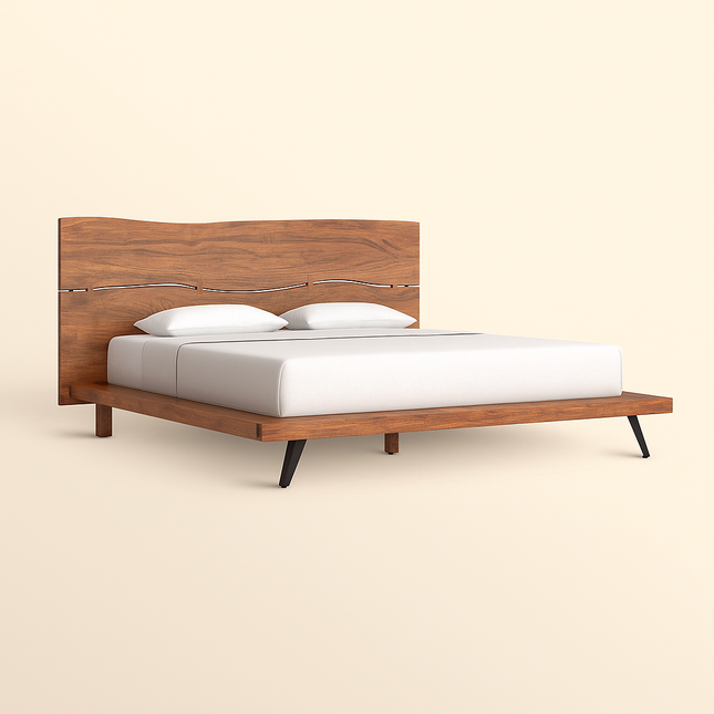 SandalVerve Minimalist Platform Customisable Bed with Artistic Headboard for Modern Spaces - Uber Decor