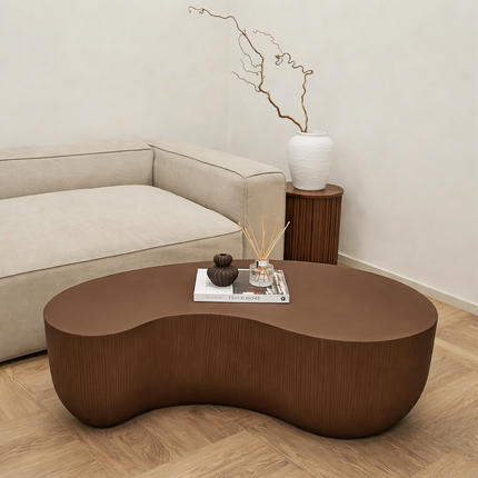 Rokel Wabi-Sabi Organic Sculpt Coffee Table – Japandi Minimalist Ribbed Center Table for Luxury Living Room