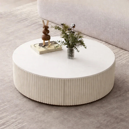 Tiber Oro Italian Luxury Round Coffee Table Tempered Glass Top High Gloss Finish Minimalist Centerpiece for Lounge and Living Suites
