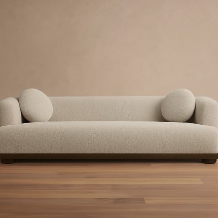Shiraz 3-Seater Modern Sofa Sculptural Minimalist Couch with Round Accent Cushions
