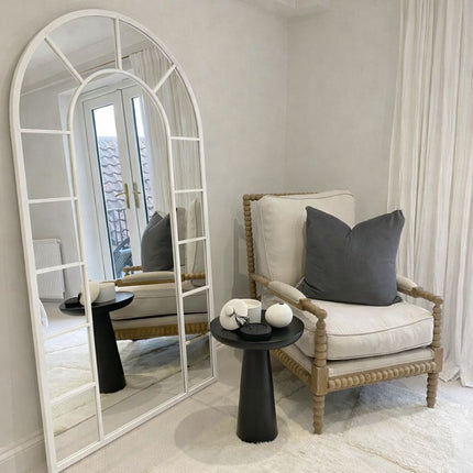 LucentArc- Arched Grid Shaped Full Length Metal Framed Large Size Mirror for Bedroom or Living Room Foyer
