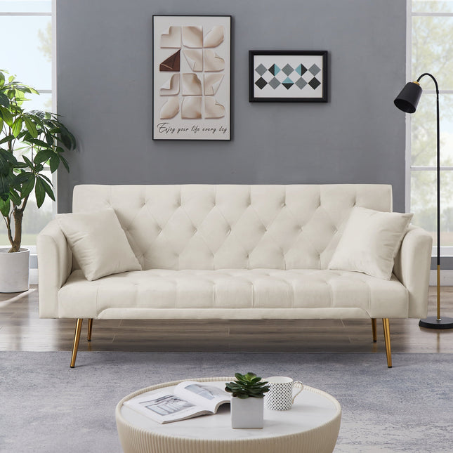 Lisbon 71" Futon Sofa- Modern Tufted Convertible Futon Couch with 3 Adjustable Backrest & and Gold Metal Legs - Uber Decor