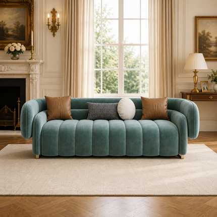 Andorra Luxury Modern Channel Tufted Sofa with Curved Backrest Customisable Designer Couch for Luxury Apartments