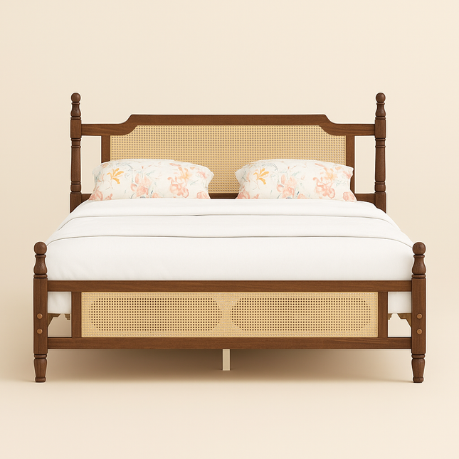 TeakTrove Traditional Cane Panel Four-Poster Customisable Bed for Heritage Bedrooms - Uber Decor