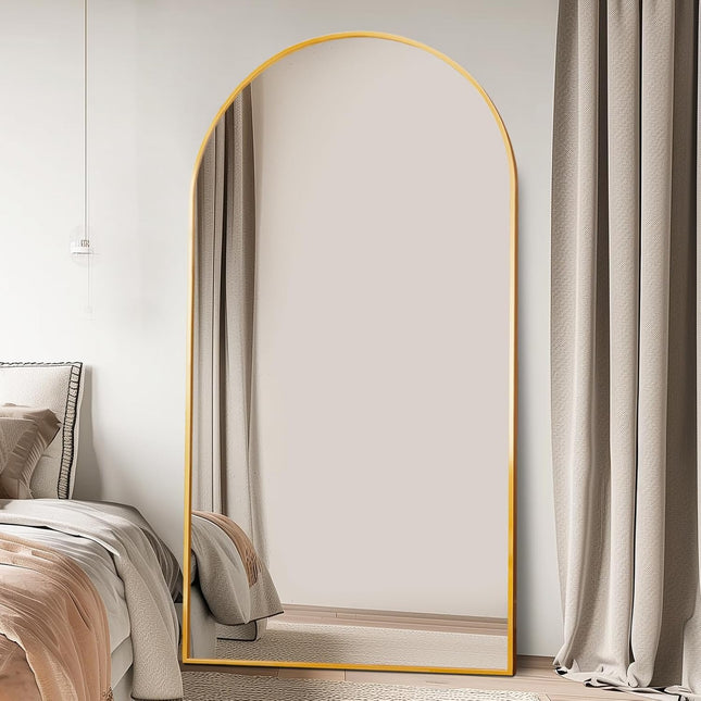 Grand Archway 6 ft Golden Metal Frame Full Length Mirror – In Stock Extra Large Arched Bedroom Mirror