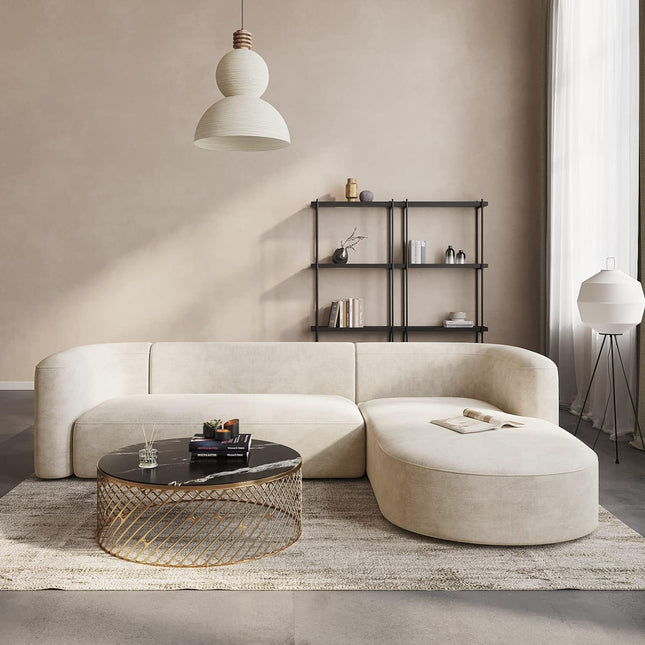 Rome Curved Sectional Sofa with Chaise Japandi Modern Minimalist Sofa for Living Room & Lounge