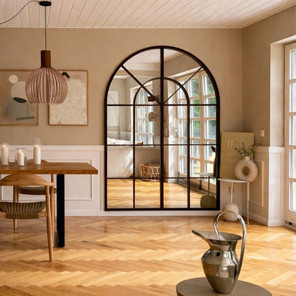 French Arch Oversized Window Style Full-Length Arched Metal Frame Mirror - Uber Decor