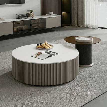 Tiber Oro Italian Luxury Round Coffee Table Tempered Glass Top High Gloss Finish Minimalist Centerpiece for Lounge and Living Suites