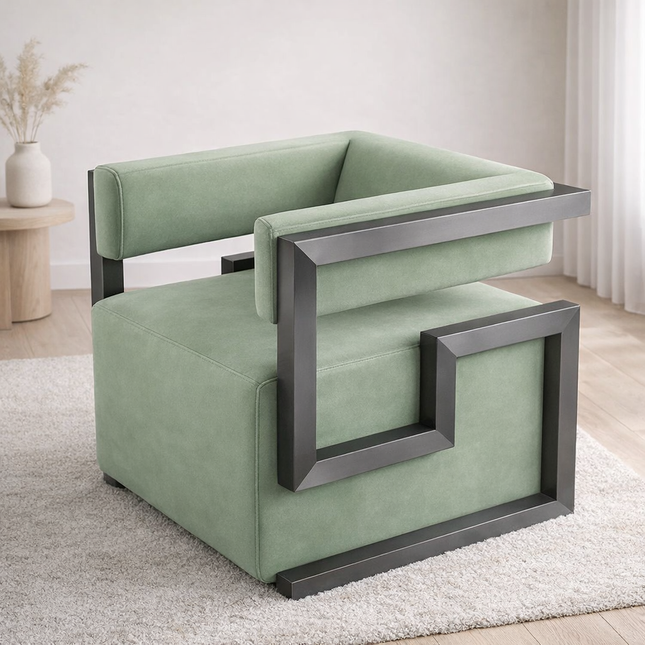 Aurora Luxe Accent Chair – Mid-Century Modern Glam Lounge Seating with Stainless Steel Frame for Living Room & Hotel Spaces