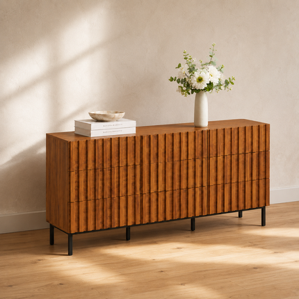 Raven Noir 9-Drawer Contemporary Japandi Cabinet for Living Room, Bedroom, Office & Entryway