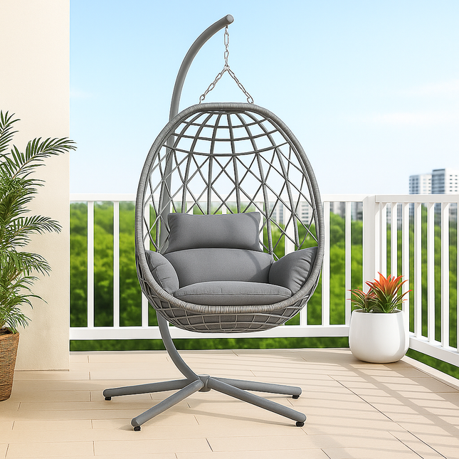 BirchBud Wabi-Sabi Cocoon Swing Chair – Japandi Boho Natural Outdoor & Balcony Swing Chair