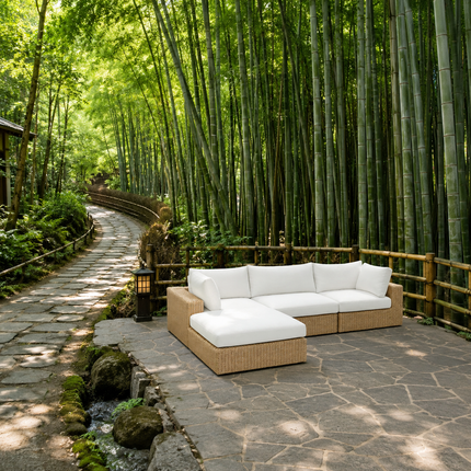 Garden Aura Rattan Wicker Sectional Outdoor Sofa Set, Patio Conversation Chaise Lounge, Poolside Garden Terrace Porch Backyard Furniture