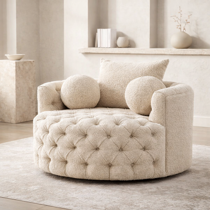 Orania 360 Degree Swivel Accent Chair Single Barrel Sofa with Round Tufted Base - Uber Decor