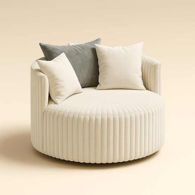 Mariel- Round Wide Base Plush Upholstered Barrel Accent Chair with Wheels for Living Room, Office or Bedroom - Uber Decor