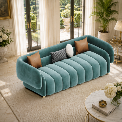 Andorra Luxury Modern Channel Tufted Sofa with Curved Backrest Customisable Designer Couch for Luxury Apartments