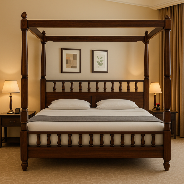 SandalSpires Traditional Four‑Poster Canopy Customisable Bed for Heritage Bedrooms - Uber Decor