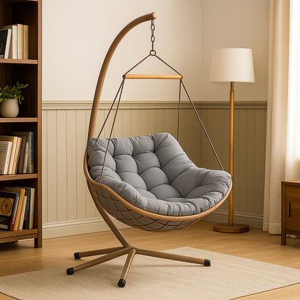 PineLoop Wabi-Sabi Cocoon Swing Chair – Japandi Scandinavian Boho Balcony & Garden Swing Chair