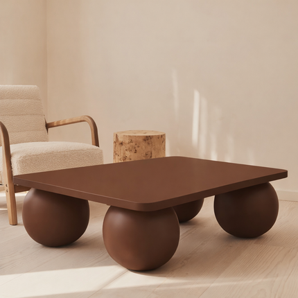 Dwangwa Coffee Table Modern Contemporary Sculptural Futuristic Inspired Designer Center Table Custom Finish Sphere Base Table for Modern Loft Space