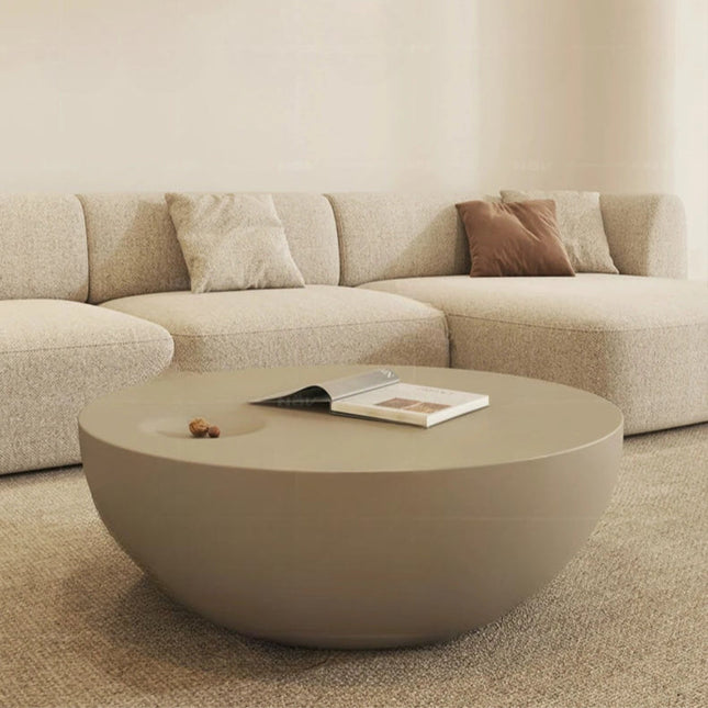 Hooghly Minimalist Modern Japandi Round Matte White Low Profile Coffee Table for Living Room - Uber Decor