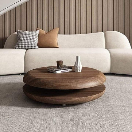Niari round double layer coffee table in solid wood modern center table for family room seating area and contemporary interiors