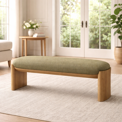 Sova Arc – Nordic Minimalist Solid Wood Bench with Comfort Cushion for Bedroom, Living Room, or Entryway